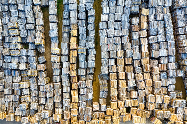 Birds eye view of boxes of waste-paper
